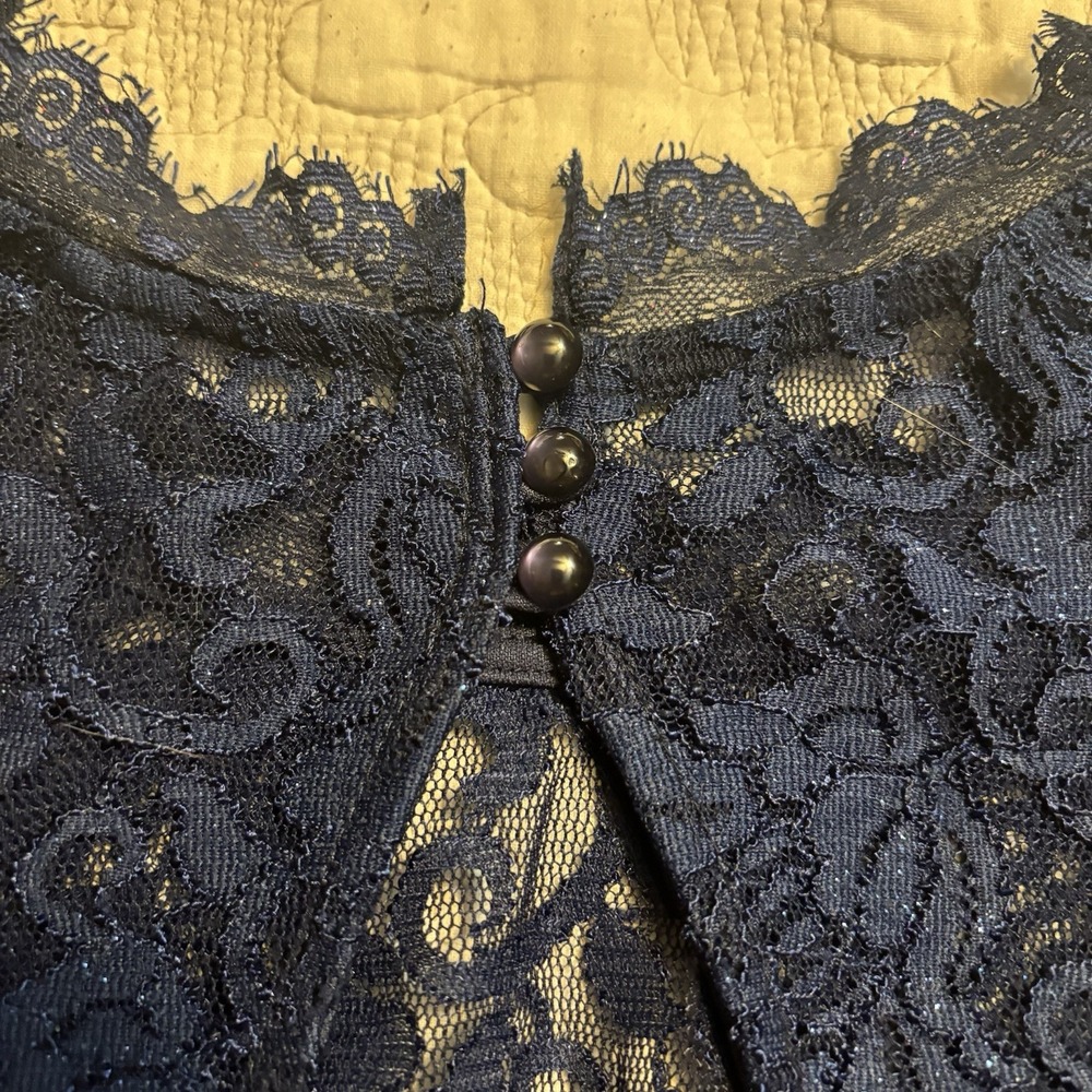 Sequin Heart Junior Miss Lace Crop Top 3 Built In Bra Blue‎ Sleeves Fairy Rave - Picture 7 of 9